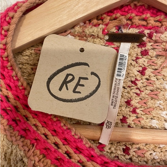 Free People Tan and Pink Crew Neck Sweater with Vintage Stripes - Picture 3 of 5